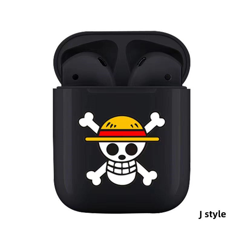One Piece Anime TWS Wireless Earbuds, Luffy Zoro Sanji Chopper Skull Logo Printed Bluetooth Earphones, Stereo In-Ear Headphones with Portable Charging Case, Anime Fan Gift Wireless Headset