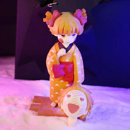 Demon Slayer Kimetsu no Yaiba Anime Figure, Tanjiro Zenitsu Inosuke Kimono Version Figurine with Extra Interchangeable Face, Cute Demon Slayer Collectible Statue, Desk Decor Anime Gift for Fans