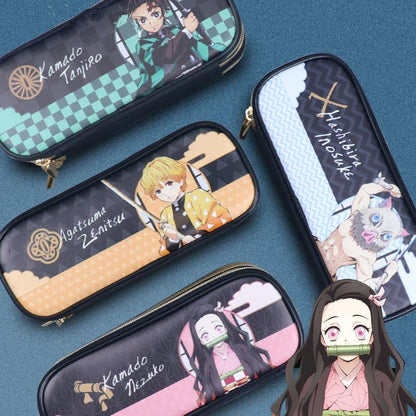 Demon Slayer Kimetsu no Yaiba Pencil Case, Hard Shell EVA Anime Pencil Box, Large Capacity Stationery Storage Bag, Tanjiro Nezuko Zenitsu Inosuke Pen Pouch, School Supplies for Students, Anime Merch Gift