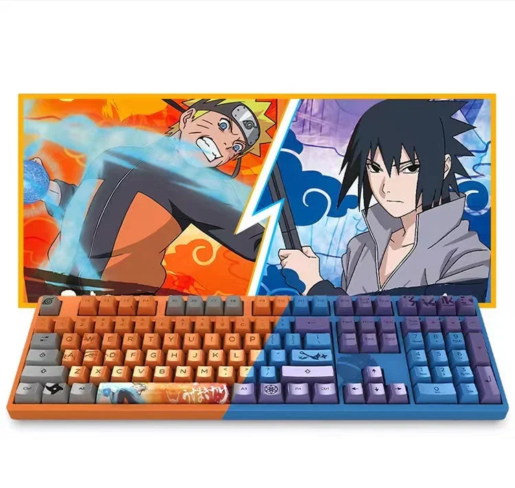 Naruto Anime Mechanical Keyboard and Mouse Combo, Uzumaki Naruto Uchiha Sasuke Themed Wired Gaming Keyboard Mouse Set, 108 Keys Full Size Keyboard, Anime Gaming Desktop Accessories, Gift for Naruto Fans Gamers