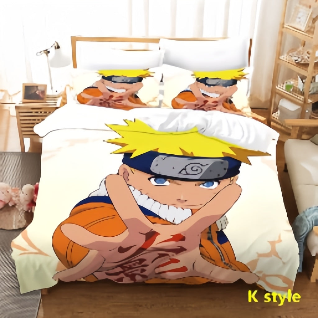 Naruto Anime Bedding Set, 3D Print Duvet Cover with Pillowcases, Akatsuki Red Cloud Comforter Cover Set, Soft Microfiber Bed Sheets, Bedroom Decor Gift for Naruto Fans