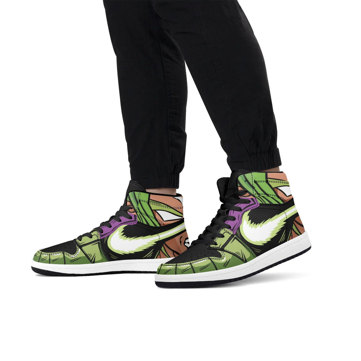 Dragon Ball Cell Anime High Top Sneakers, Green Black Purple Custom Print Streetwear Shoes, Men Women Casual Fashion Sneakers, Anime Fan Collectible Footwear Gift