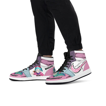 Dragon Ball Bulma Anime High Top Sneakers, Pink White Light Blue Custom Print Streetwear Shoes, Men Women Casual Fashion Sneakers, Anime Fan Collectible Footwear Gift