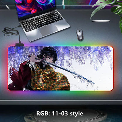 Demon Slayer RGB Gaming Mouse Pad, Large Extended Anime Desk Mat, LED Glowing Non-Slip Rubber Keyboard Pad, Multiple Nezuko Tanjiro Designs, Waterproof Desk Pad for PC Gamers