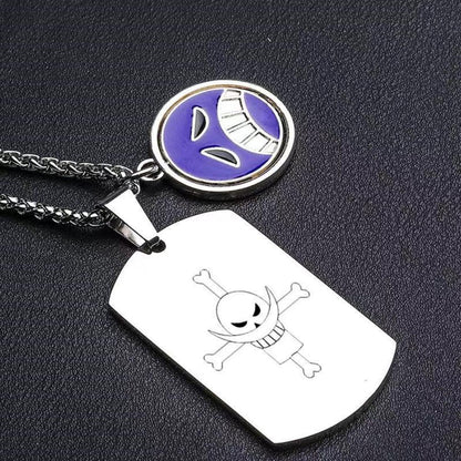 One Piece Portgas D. Ace Rotatable Pendant Necklace, Stainless Steel Dog Tag Wanted Poster Necklace Anime Jewelry Gift For Collection Fans