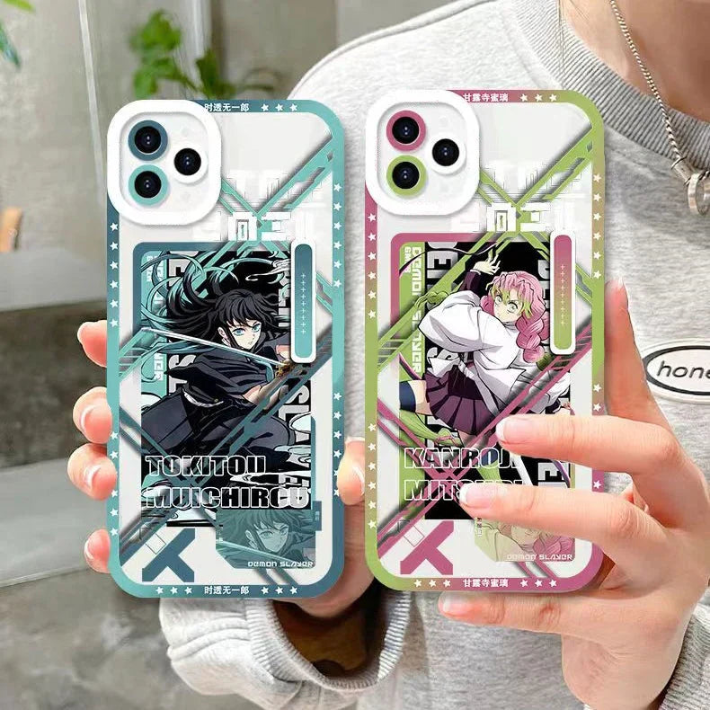 Demon Slayer Muichiro Tokito & Mitsuri Kanroji Anime Phone Case, Angel Eyes Frame Clear Transparent Soft TPU Shockproof Slim Protective Phone Cover, Kimetsu no Yaiba Manga Phone Shell for iPhone, Anime Fan Merch Gift