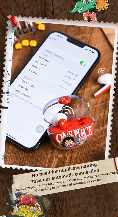 One Piece Monkey D. Luffy Tony Tony Chopper True Wireless Bluetooth 5.3 Earbuds Smart Touch Control Half‑in‑Ear Headphones with Transparent Charging Case Anime Gift For Fans