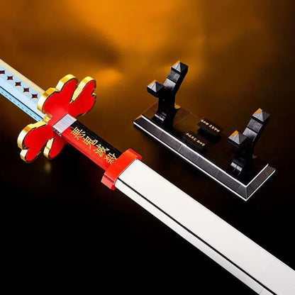 Demon Slayer Nichirin Sword Building Block Set, Kanroji Mitsuri Anime Katana Model with Display Stand, Cosplay Samurai Sword Bricks Kit, Collectible Building Toy for Demon Slayer Fans
