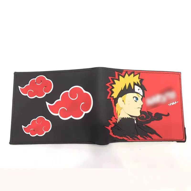 Naruto Anime Bifold Wallet, Akatsuki Red Cloud Leaf Village Symbol PU Leather Short Purse, Card Holder Cash Pocket Coin Pocket, Naruto Cosplay Anime Merch Wallet Gift for Naruto Fans