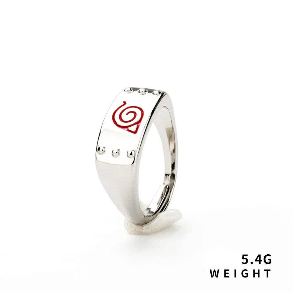 Naruto Konoha Village Symbol Adjustable Ring, Anime Leaf Village Logo Metal Open Ring, Cosplay Finger Jewelry, Fashion Anime Statement Ring, Collectible Gift for Naruto Fans