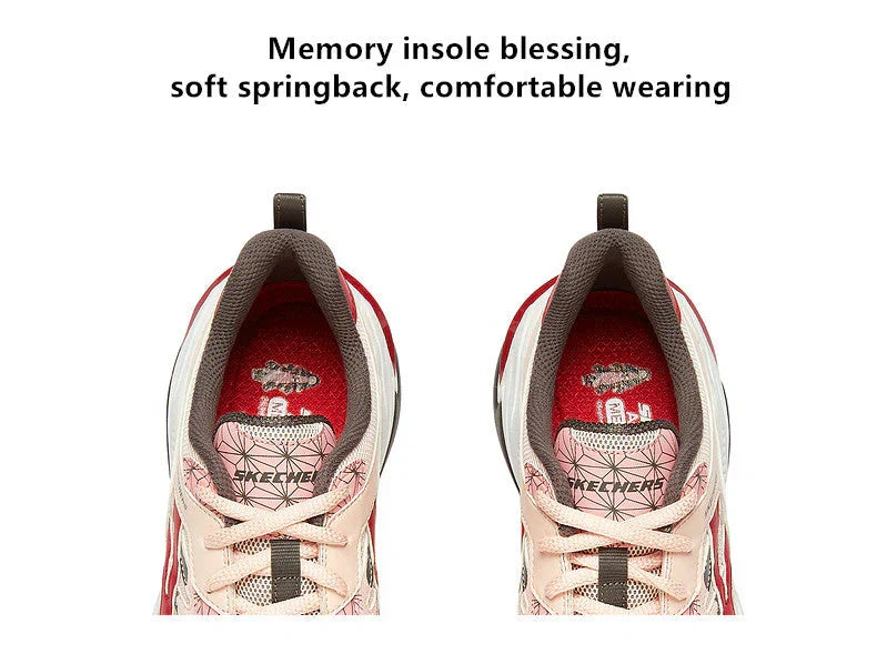 Demon Slayer Nezuko Anime Chunky Sneakers, Pink Red Checkered Unisex Casual Walking Shoes, Kamado Nezuko Themed Streetwear Athletic Footwear, Anime Cosplay Sneaker Gift for Fans