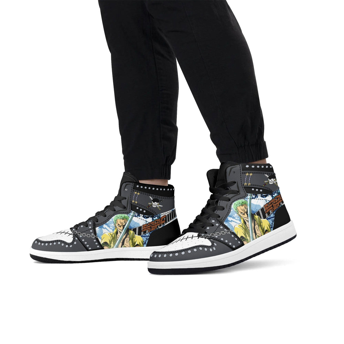 One Piece Roronoa Zoro Anime High Top Sneakers, Custom Printed Zoro Character Fashion Casual Shoes, One Piece Anime Streetwear Footwear, Anime Sneaker Gift for One Piece Fans