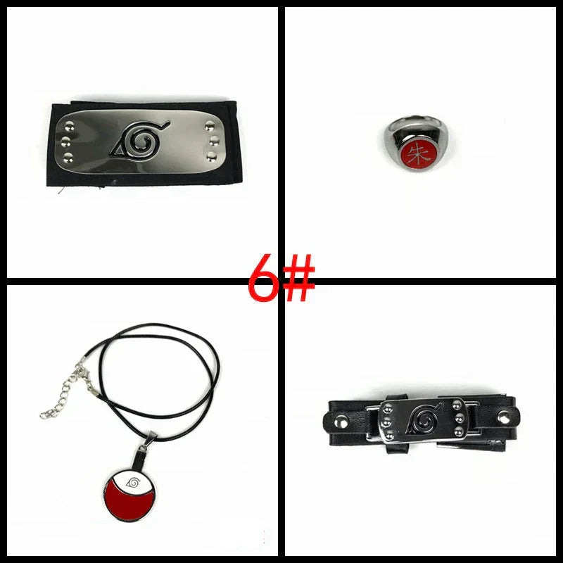 Naruto Cosplay Accessories Set, Metal Kunai Shuriken Leaf Village Headband, Sharingan Ring Necklace, Anime Ninja Prop Kit, Naruto Costume Collection Gift for Fans