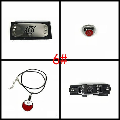 Naruto Cosplay Accessories Set, Metal Kunai Shuriken Leaf Village Headband, Sharingan Ring Necklace, Anime Ninja Prop Kit, Naruto Costume Collection Gift for Fans