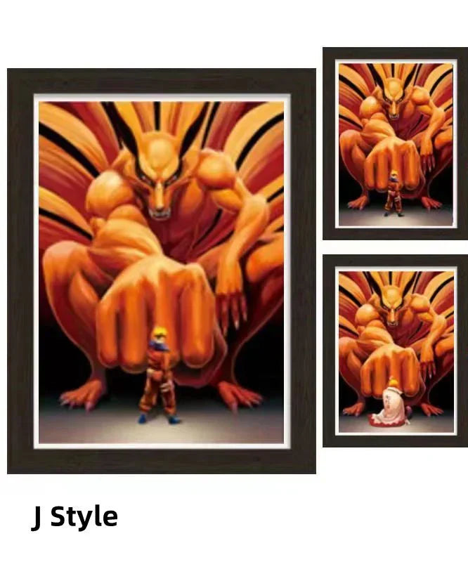 Naruto 3D Lenticular Poster with Frame, Anime Flip Changing Picture Art, Kakashi Sasuke Gaara Naruto Wall Decor, Bedroom Hanging Painting, Naruto Fan Merch Gift