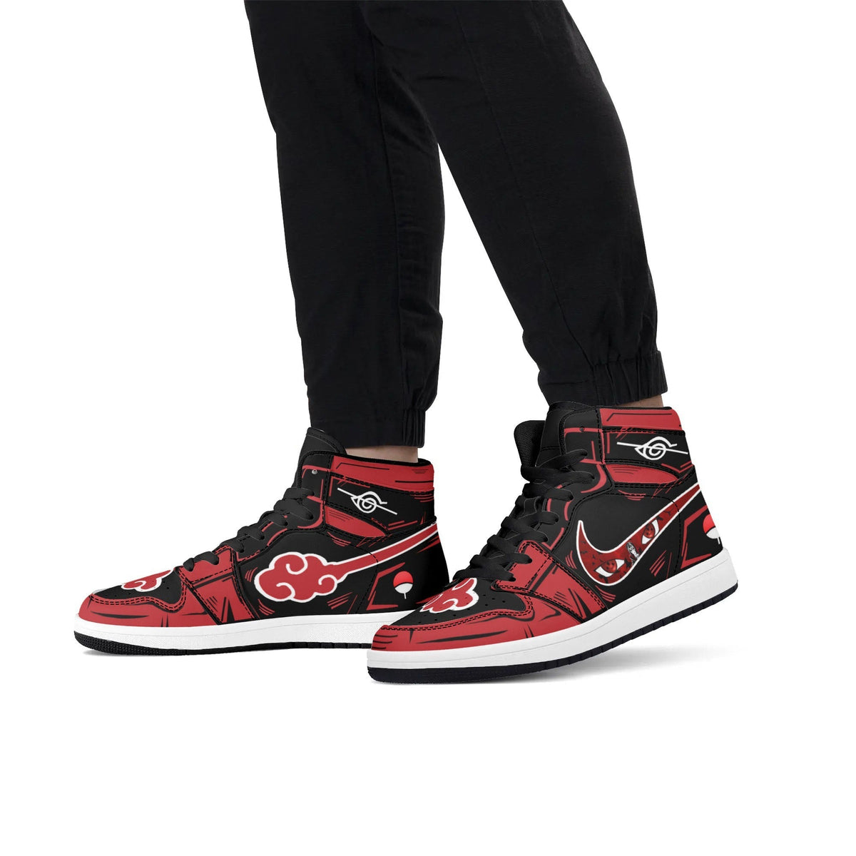 Naruto Akatsuki Red Cloud Anime High Top Sneakers, Uchiha Clan Symbol Printed Casual Shoes, Anime Cosplay Streetwear Footwear, Naruto Akatsuki Merch Sneakers Gift for Anime Fans