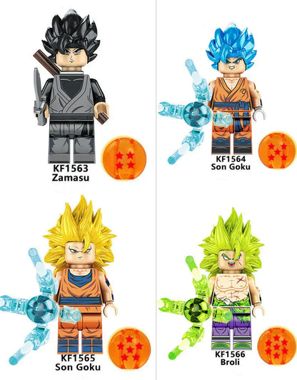 Dragon Ball Z Building Blocks Minifigures Set, DBZ Goku Vegeta Broli Zamasu Mini Figures with Dragon Ball & Energy Effect Parts, Anime Character Collectible Brick Toys, Gift for Kids & Dragon Ball Fans