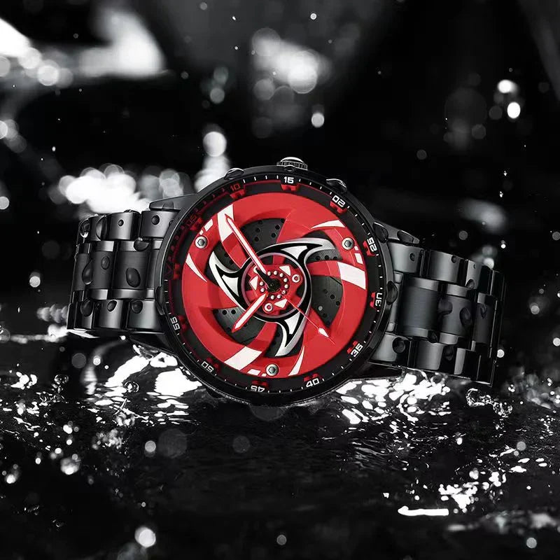 Naruto Sharingan Anime Watch for Men, Uchiha Sasuke Madara Rotating Sharingan Dial Wrist Watch, Stainless Steel Band Quartz Watch, Anime Cosplay Accessory, Collectible Gift for Naruto Fans