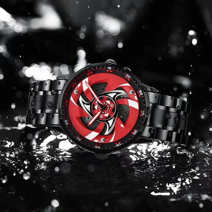 Naruto Sharingan Anime Watch for Men, Uchiha Sasuke Madara Rotating Sharingan Dial Wrist Watch, Stainless Steel Band Quartz Watch, Anime Cosplay Accessory, Collectible Gift for Naruto Fans
