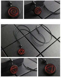 Naruto Anime Symbol Pendant Necklace, Akatsuki Red Cloud Sharingan Konoha Logo Wooden Necklace, Adjustable Rope Chain Cosplay Jewelry, Gift for Naruto Fans