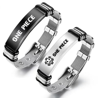 One Piece Monkey D. Luffy Roronoa Zoro Engraved Stainless Steel Mesh Bracelet Adjustable Wristband Anime Wanted Poster Jewelry Gift For Anime Fans