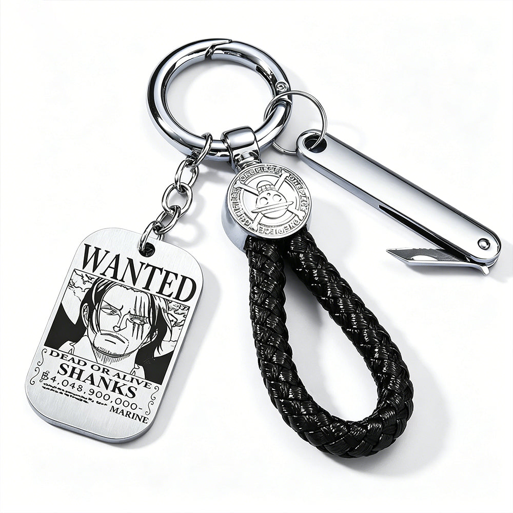 One Piece Wanted Poster Metal Dog Tag Keychain