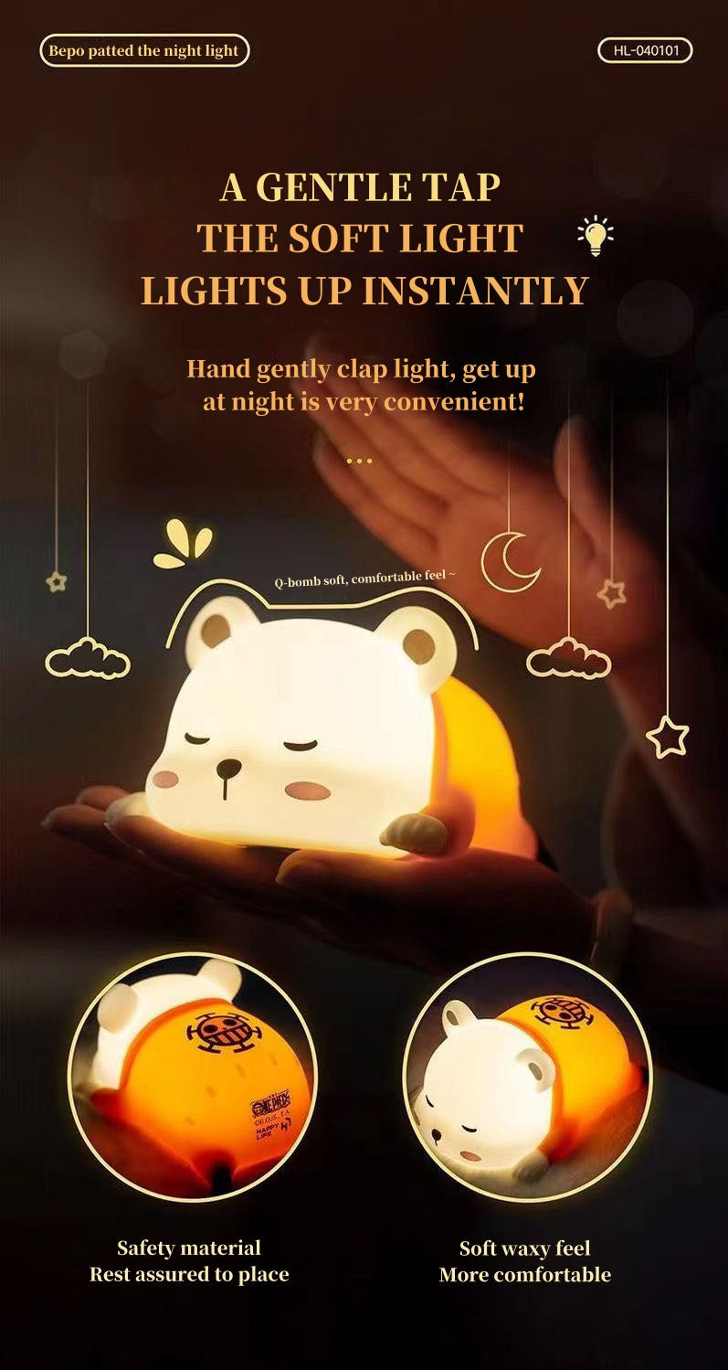 One Piece Bepo Silicone Night Light, Cute Touch Control LED Bedside Lamp, Soft Warm Light Anime Character Night Lamp, Rechargeable Bedroom Decor Light, Collectible Gift for One Piece Fans