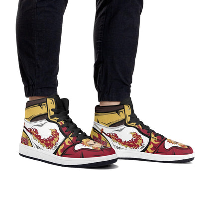 Demon Slayer Rengoku Kyojuro Anime High Top Sneakers, Flame Hashira Rengoku Printed Casual Shoes, Anime Cosplay Streetwear Footwear, Demon Slayer Merch Sneakers Gift for Anime Fans