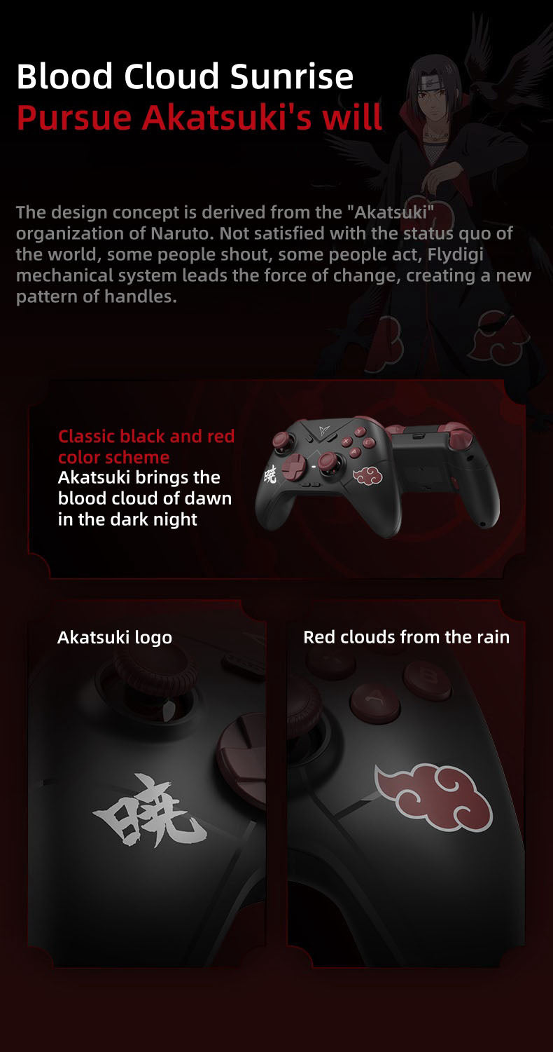 Naruto Akatsuki Cloud Wireless Game Controller, Anime Bluetooth Gamepad, No Drift Hall Joystick Gaming Controller, Custom Programmable Buttons Game Controller, Naruto Akatsuki Merch Gift for Anime & Game Fans
