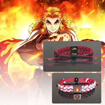 Demon Slayer Anime Braided Bracelet, Tanjiro Nezuko Rengoku Giyuu Cosplay Handmade Woven Rope Bracelet, Adjustable Character Themed Wristband, Anime Fan Collectible Jewelry Gift for Men Women Teens