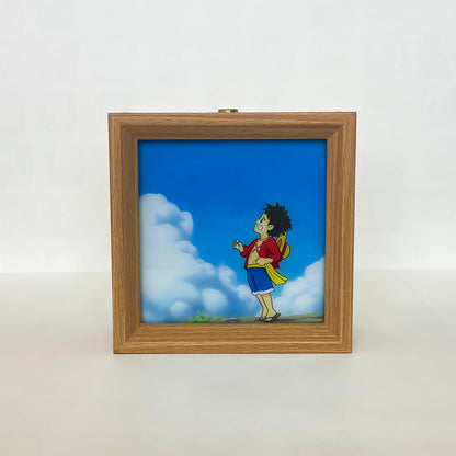 One Piece Anime Light Painting Frame Night Light, Luffy Ace Zoro Wooden Photo Frame Lamp, LED Decor Table Lamp Wall Art Decor, Anime Room Decor Merch Gift for One Piece Fans