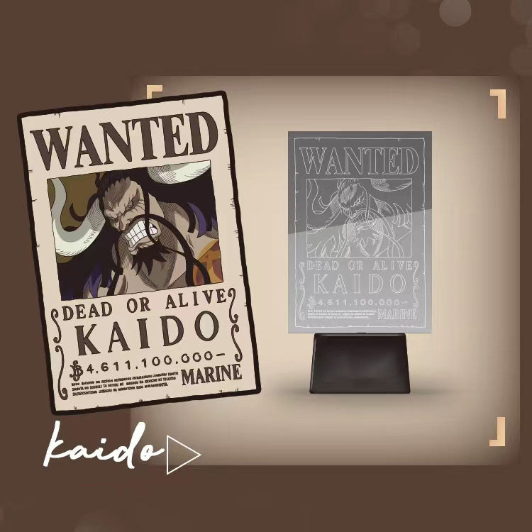 One Piece Wanted Poster Acrylic Light Stand, Anime Bounty Poster LED Night Light Desk Lamp, One Piece Character Table Decor Lamp, Anime Fan Collectible Gift