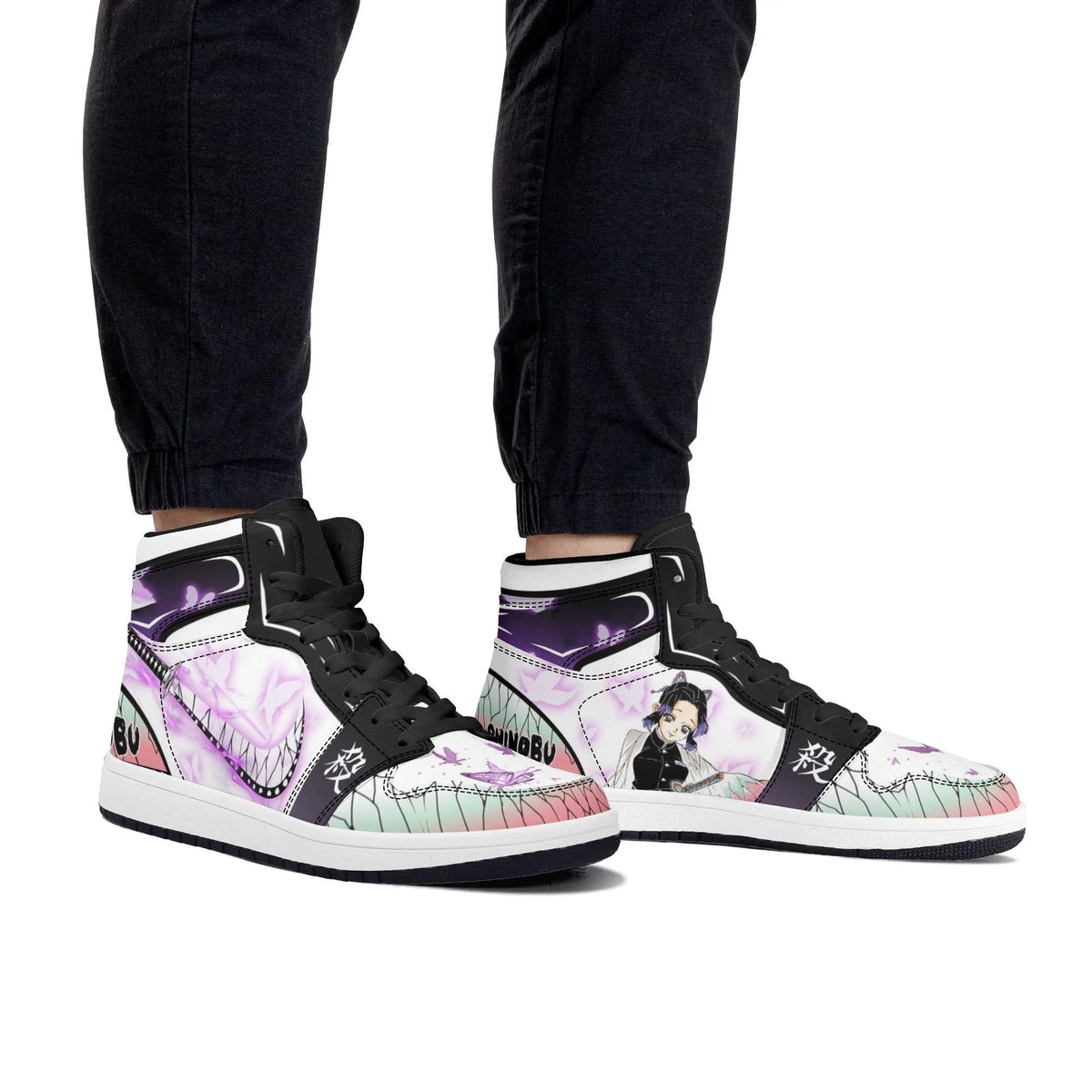Demon Slayer Shinobu Kocho Anime High Top Sneakers, Insect Hashira Shinobu Printed Casual Shoes, Anime Cosplay Streetwear Footwear, Demon Slayer Merch Sneakers Gift for Anime Fans