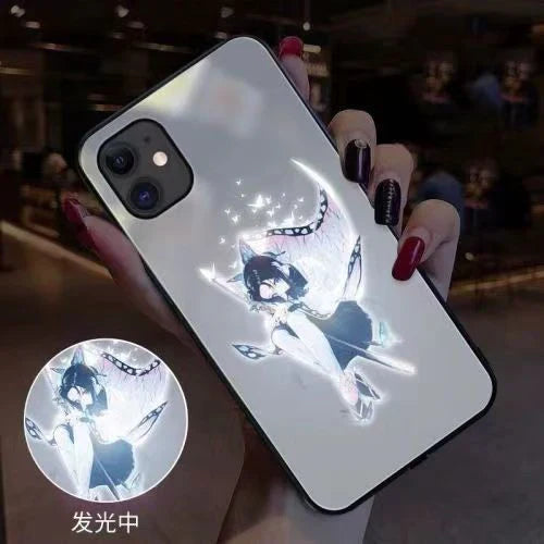 Demon Slayer LED Light Up Phone Case, Anime Tanjiro Shinobu Luminous Tempered Glass Back Cover, Flash Light Glowing Case for iPhone, Shockproof Protective Anime Phone Shell