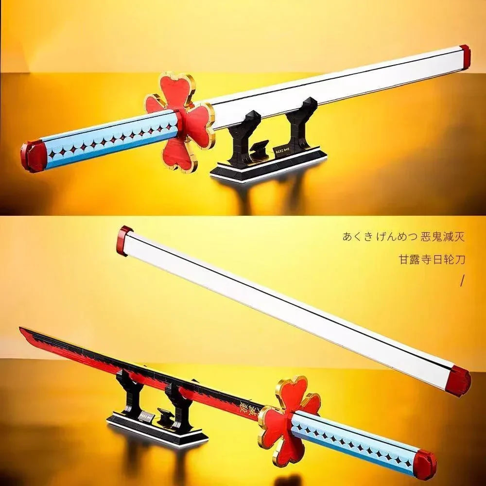 Demon Slayer Nichirin Sword Building Block Set, Kanroji Mitsuri Anime Katana Model with Display Stand, Cosplay Samurai Sword Bricks Kit, Collectible Building Toy for Demon Slayer Fans