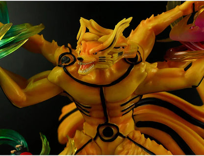 Naruto Uzumaki Six Paths Sage Mode Kurama Figure, Nine Tails Fox Anime GK Statue, LED Light Collectible Figurine, High Detailed Resin Model, Desktop Decoration Gift for Naruto Fans