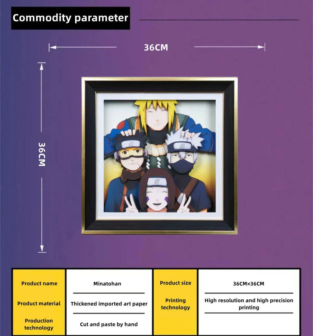 Naruto Minato Team 3D Paper Cut Shadow Box Framed Art, Handmade Layered Papercraft Wall Decor, Minato Kakashi Obito Rin Anime Picture Frame, Anime Fan Room Decor Gift