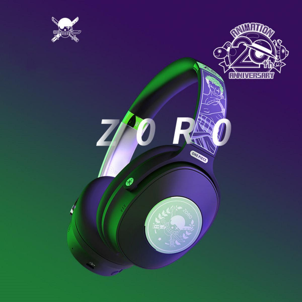 One Piece Luffy Zoro Over-Ear Bluetooth Headphones, Anime Wireless Foldable Headset with RGB LED Light, Stereo Bass Gaming Headphones, Built-in Mic for Travel Phone Call Anime Fans Gift
