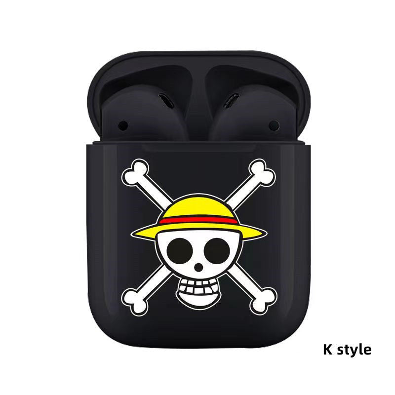 One Piece Anime TWS Wireless Earbuds, Luffy Zoro Sanji Chopper Skull Logo Printed Bluetooth Earphones, Stereo In-Ear Headphones with Portable Charging Case, Anime Fan Gift Wireless Headset