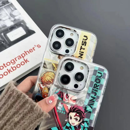 Demon Slayer Anime Poster Style Phone Case for iPhone, Tanjiro Zenitsu Vibrant Character Art Clear Transparent Shockproof Slim TPU Protective Phone Cover, Kimetsu no Yaiba Anime Phone Shell, Demon Slayer Fan Merch Gift