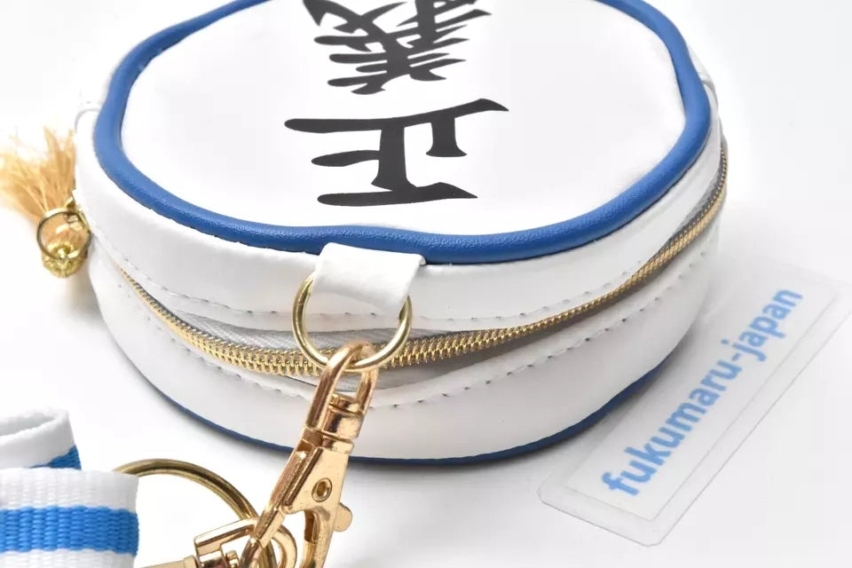 One Piece Marine Round Coin Purse, Anime Marine Logo Embroidery Mini Zipper Pouch, Small Circular Wallet with Keychain & Lanyard, Collectible Storage Bag for One Piece Fans