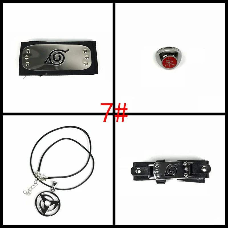 Naruto Cosplay Accessories Set, Metal Kunai Shuriken Leaf Village Headband, Sharingan Ring Necklace, Anime Ninja Prop Kit, Naruto Costume Collection Gift for Fans