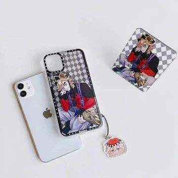 Demon Slayer Anime Phone Case, Akaza Muzan Pattern Clear Soft TPU Case with Character Pendant, Shockproof Slim Protective Phone Cover, Cute Anime Phone Shell for iPhone, Anime Merch Gift for Demon Slayer Fans