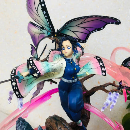Demon Slayer Shinobu Kocho Figure, Hashira Shinobu Butterfly Resin Statue, Anime GK Bust Figurine with Butterfly Effect Base, Collectible Desktop Ornament Model Gift for Demon Slayer Fans