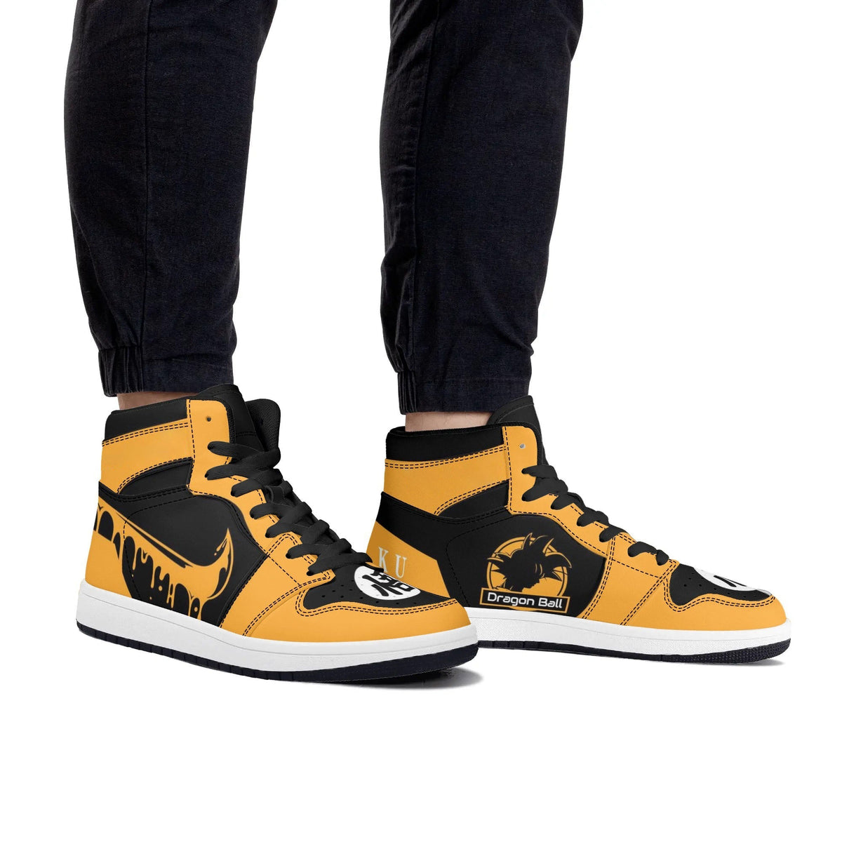 Dragon Ball Son Goku Anime High Top Sneakers, Yellow Black Custom Print Streetwear Shoes, Men Women Casual Fashion Sneakers, Anime Fan Collectible Footwear Gift