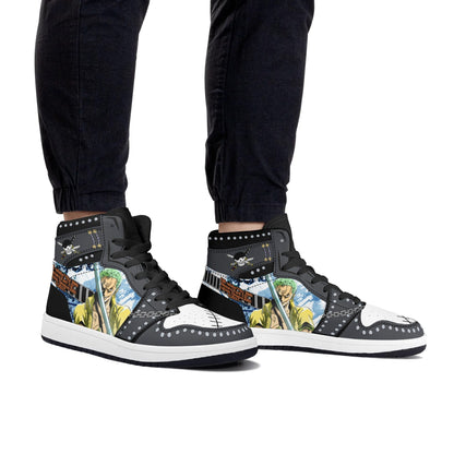 One Piece Roronoa Zoro Anime High Top Sneakers, Custom Printed Zoro Character Fashion Casual Shoes, One Piece Anime Streetwear Footwear, Anime Sneaker Gift for One Piece Fans