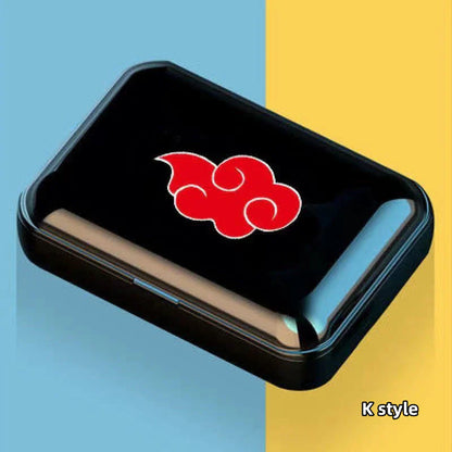 Naruto Anime Wireless Earbuds, Sharingan Akatsuki Logo TWS Bluetooth Earphones with LED Charging Case, Portable Stereo Headphones, Anime Naruto Fan Collectible Gift