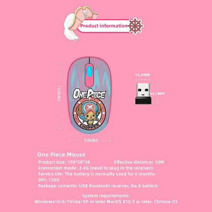 One Piece Anime 2.4G Wireless Mouse, Portable Optical Computer Mouse with Tony Tony Chopper & Straw Hat Skull Pattern, Ergonomic Silent Mice for Laptop PC Desktop, Anime Fan Gift