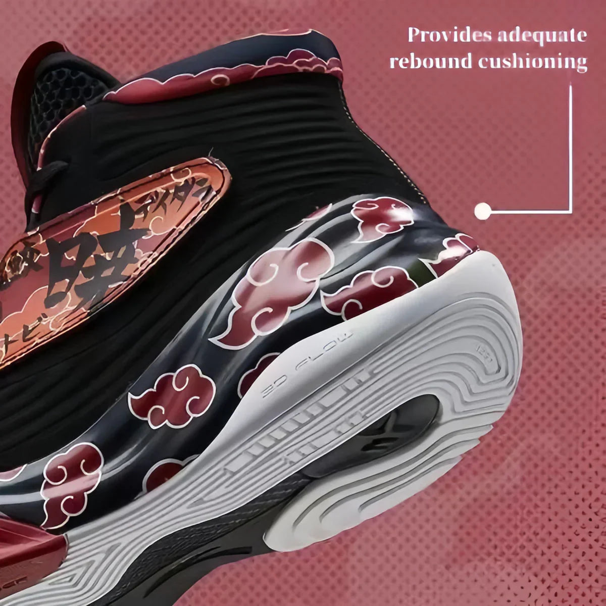 Men High Top Naruto Anime Basketball Shoes, Akatsuki Red Cloud Print Breathable Mesh Non Slip Rubber Outsole Cushioning Athletic Sneakers, Shock Absorption Sports Trainers for Indoor Outdoor Basketball Training Streetball