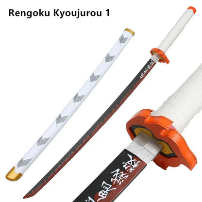 Demon Slayer Cosplay Nichirin Sword, Bamboo Blade Katana Replica, Anime Demon Slayer Prop Sword with Scabbard and Belt, Tanjiro Zenitsu Rengoku Giyuu Cosplay Weapon for Halloween